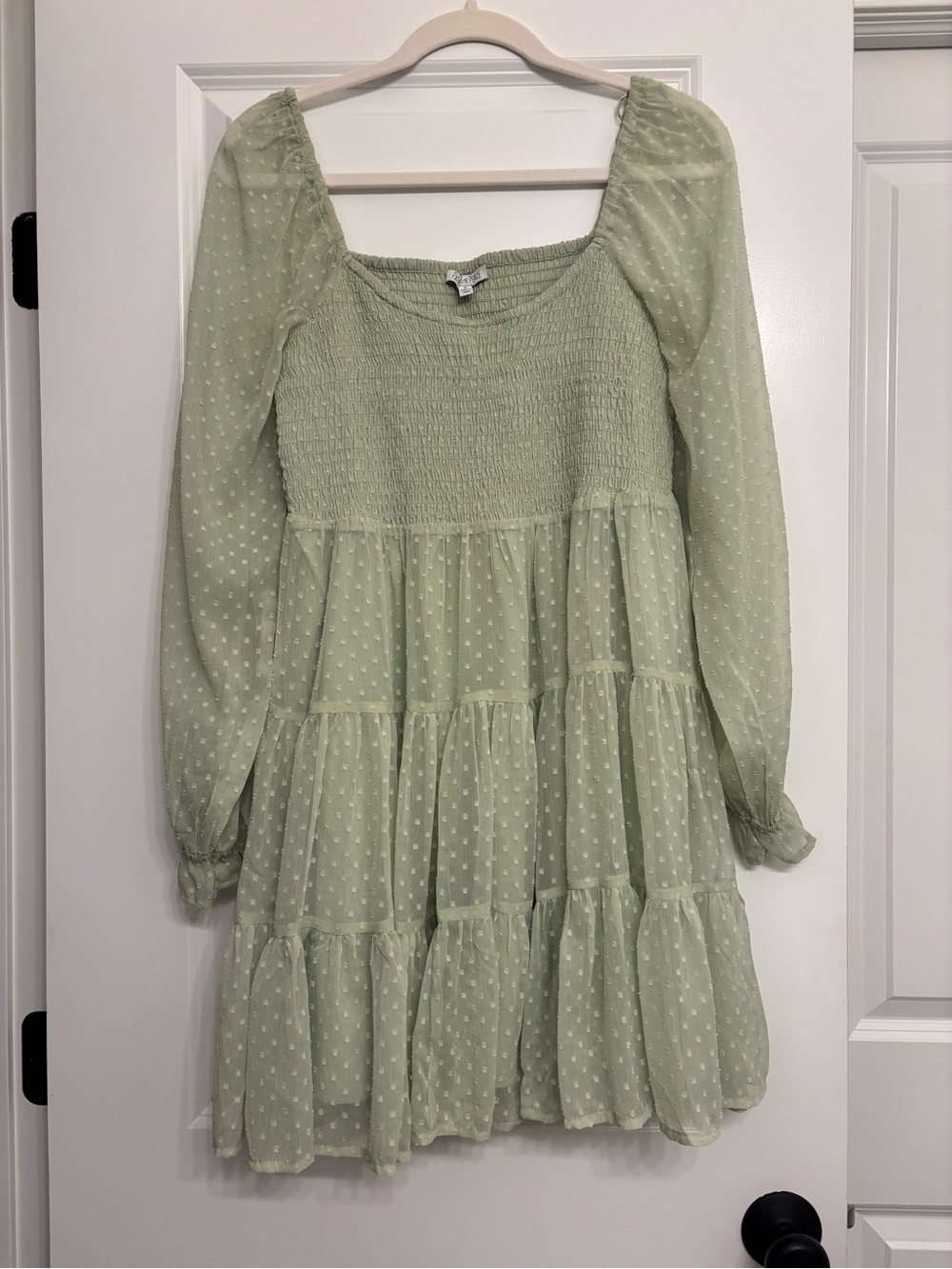 Patrons of peace Light Green Swiss Dot Tiered Dress-Women’s M